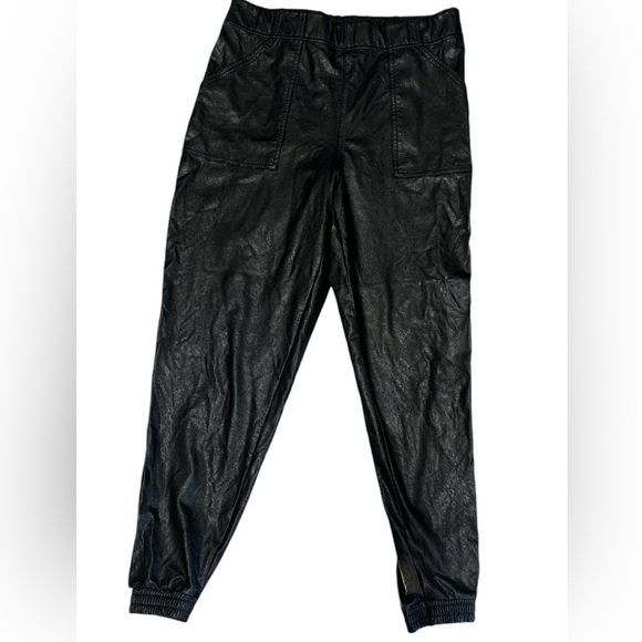 SPANX Pants - SPANX by Sarah Blakely Black Leather Like Jogger Pants Size L Womens